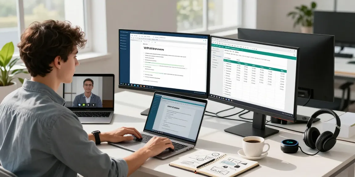 WPS Download in action on dual monitors in a modern workspace, showcasing productivity.