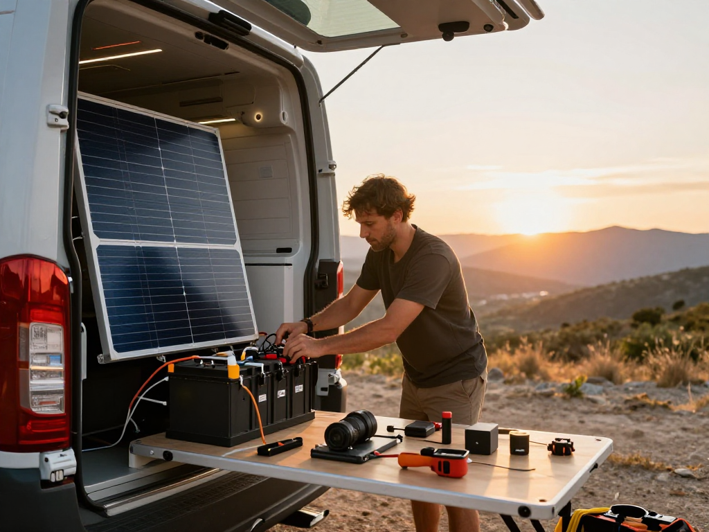 ROKOK88 slot login featured in a van conversion scene with builder working on electrics